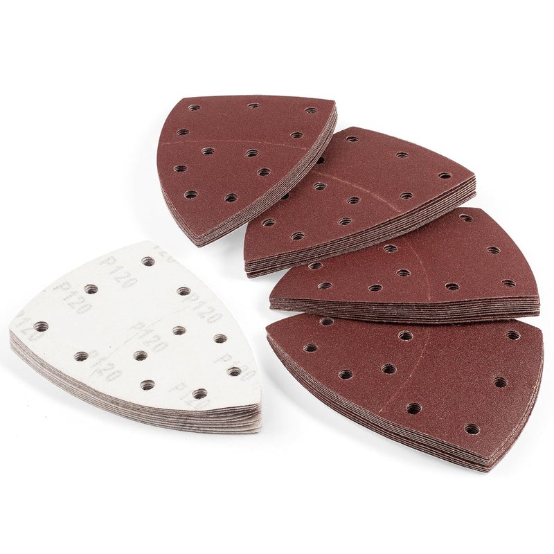 Shawya 50 PCS Mouse Sander Sandpaper for Mouse Sander 11 Hole Detail Sandpaper Sanding Paper 120 Grit Hook and Loop Sander Pads Triangular Sanding Sheets Abrasive Sanding Paper - Image 2